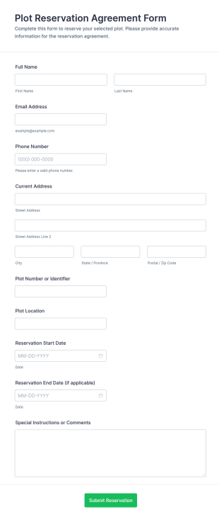 Plot Reservation Agreement Form Template