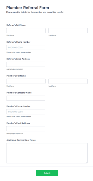Plumber Referral Form Template