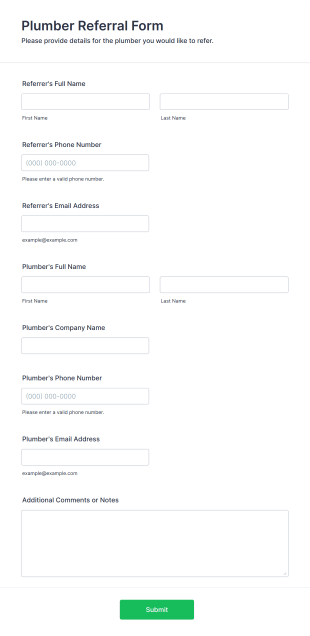 Plumber Referral Form Template