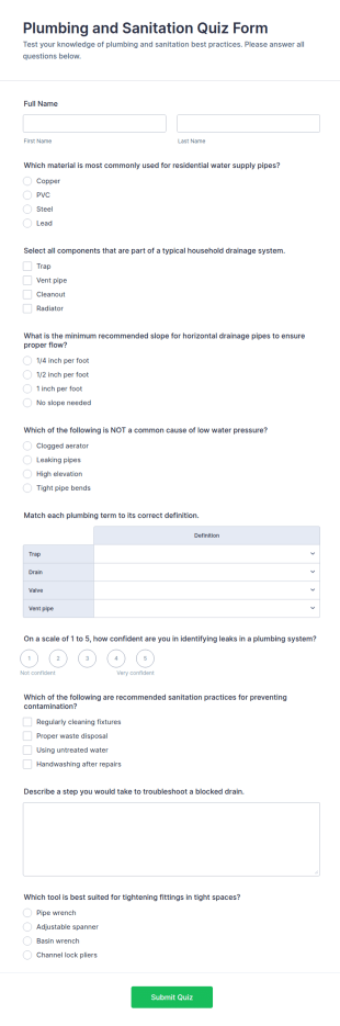 Plumbing And Sanitation Quiz Form Template
