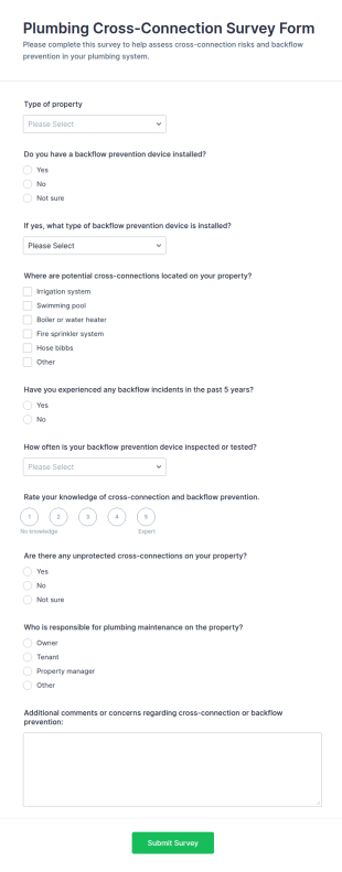 Plumbing Cross Connection Survey Form Template
