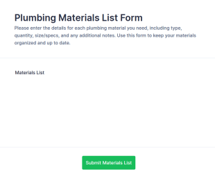 Plumbing Materials List Form Template