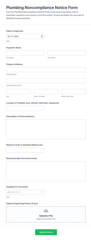Plumbing Noncompliance Notice Form Template