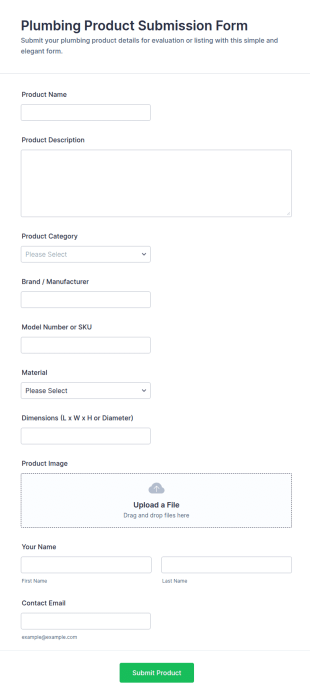 Plumbing Product Submission Form Template
