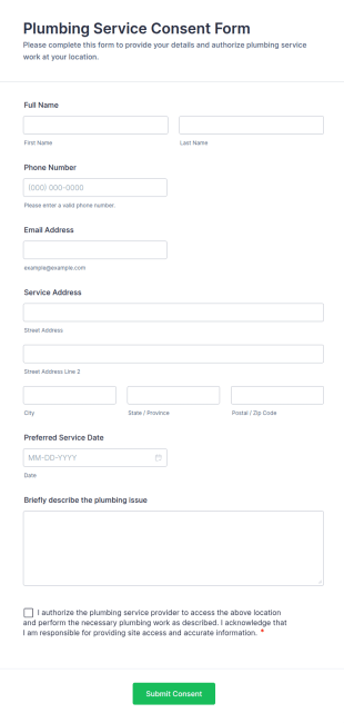 Plumbing Service Consent Form Template