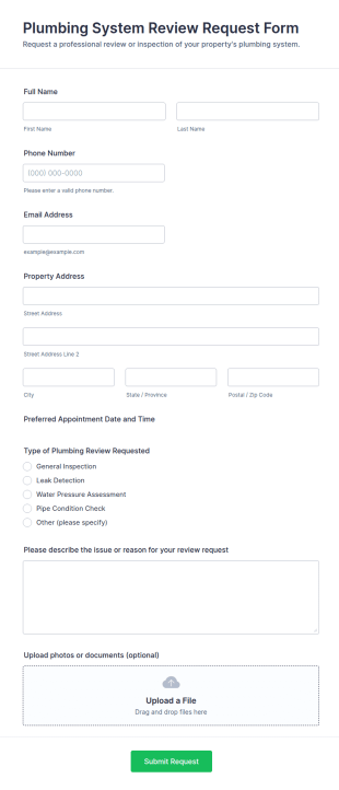 Plumbing System Review Request Form Template