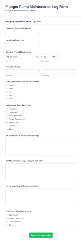 Plunger Pump Maintenance Log Form Template