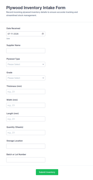 Plywood Inventory Intake Form Template