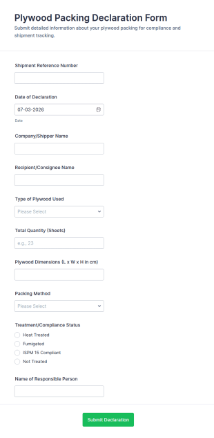 Plywood Packing Declaration Form Template