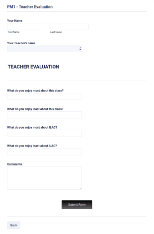 PM1 Teacher Evaluation Form Template