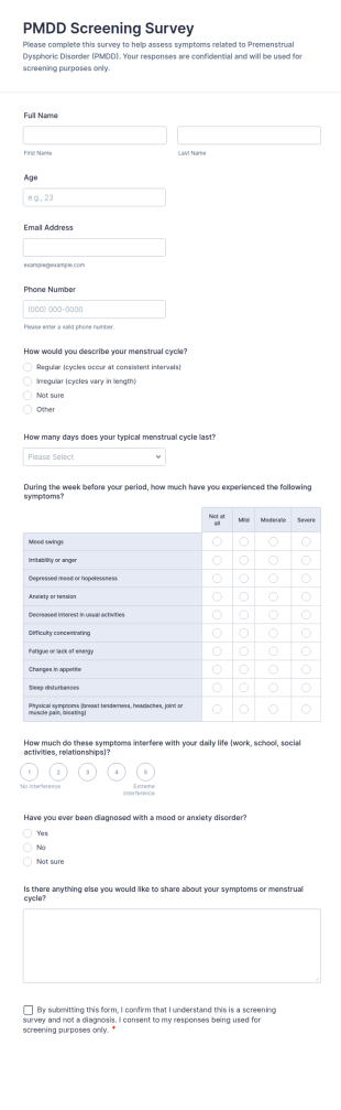 PMDD Screening Survey Form Template
