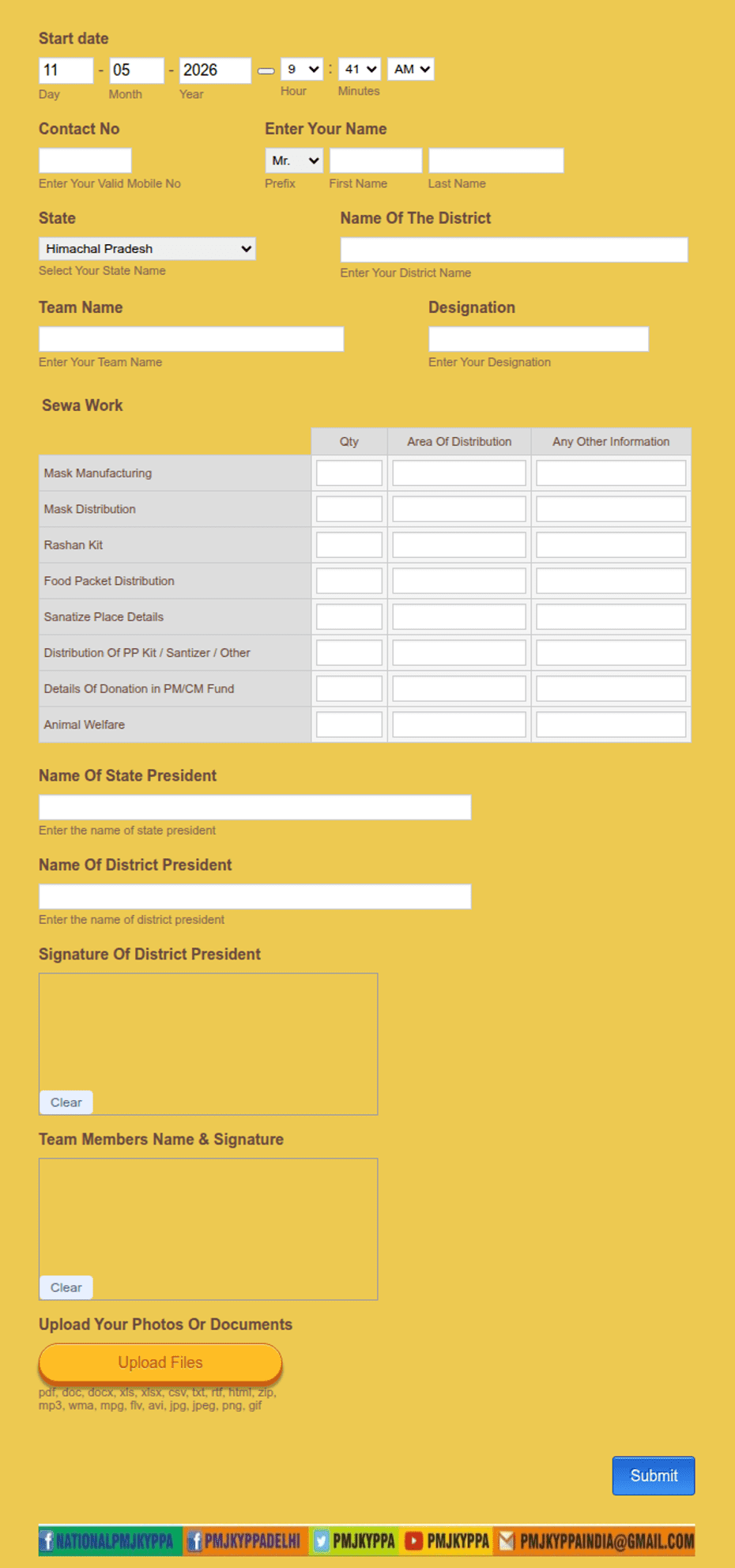 Pmjkypaa Sewa Form Template | Jotform