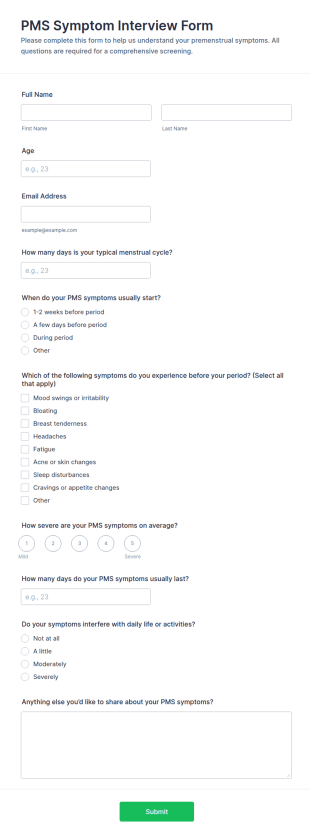 PMS Symptom Interview Form Template