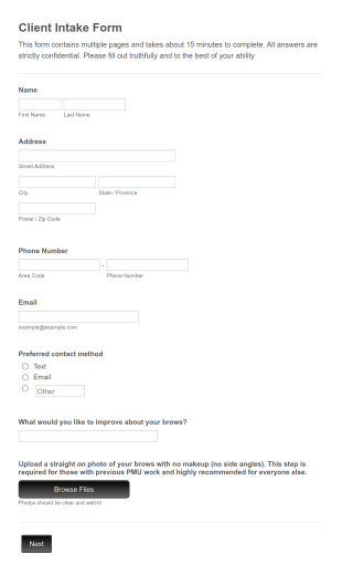 PMU Client Intake Form Template