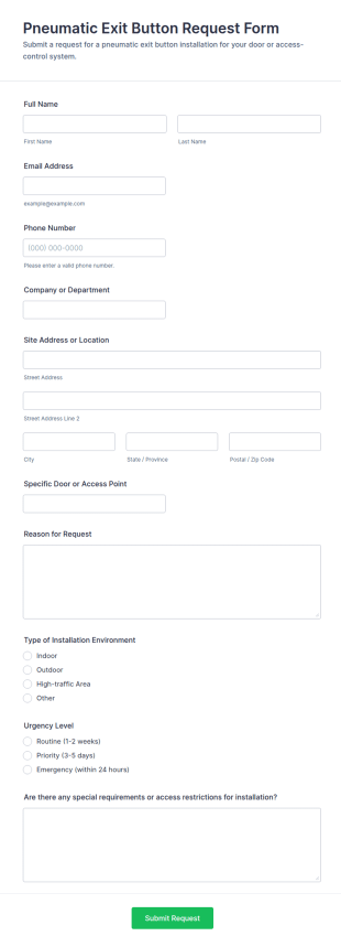 Pneumatic Exit Button Request Form Template