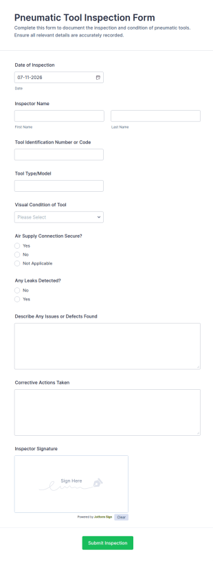 Pneumatic Tool Inspection Form Template