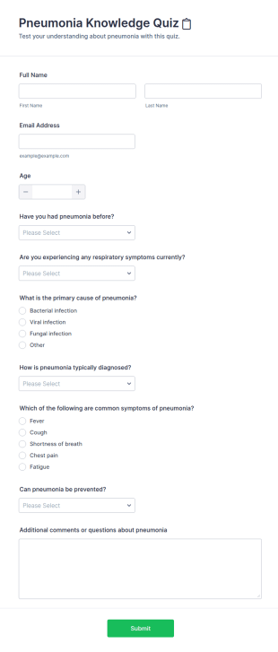 Pneumonia Knowledge Quiz 📋 Form Template