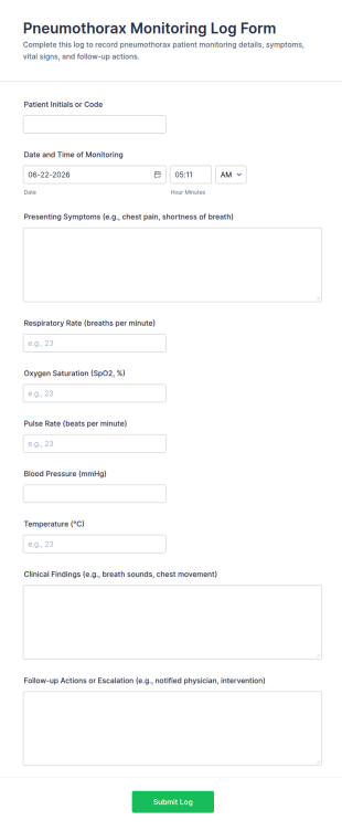 Pneumothorax Monitoring Log Form Template