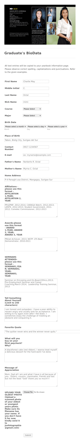 Extensive Yearbook Form Template