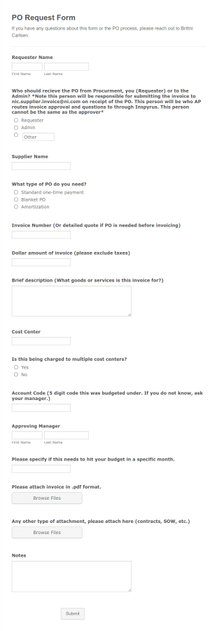 PO Request Form Template