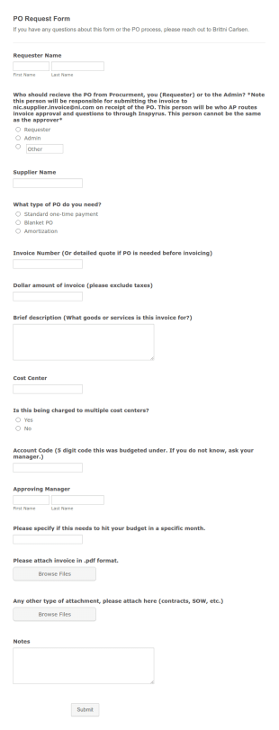 PO Request Form Template