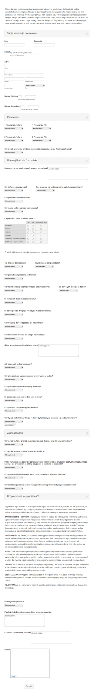 Podanie O Adopcję Szczenięcia