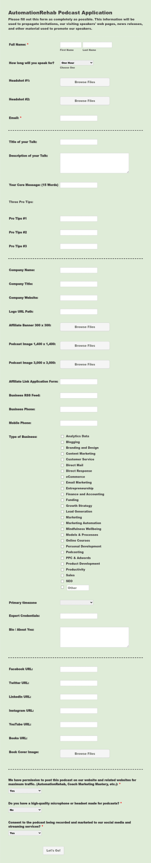Podcast Application Form Template