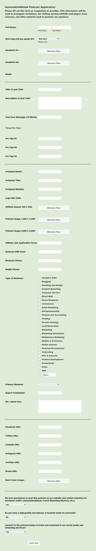 Podcast Application Form Template