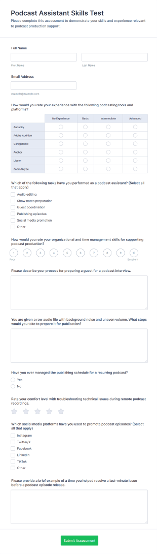 Podcast Assistant Skills Test Form Template