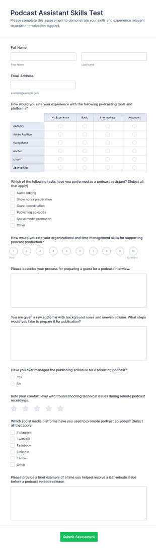 Podcast Assistant Skills Test Form Template