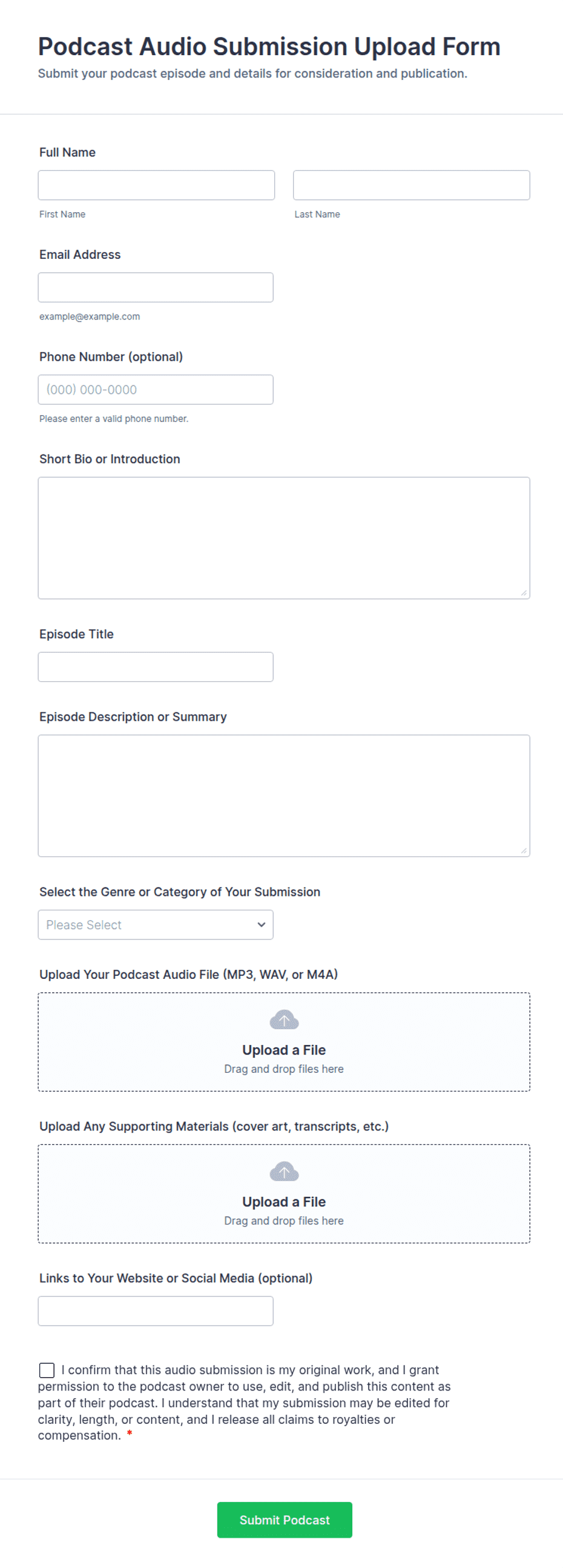 Podcast Audio Submission Upload Form Template | Jotform