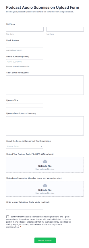 Podcast Audio Submission Upload Form Template