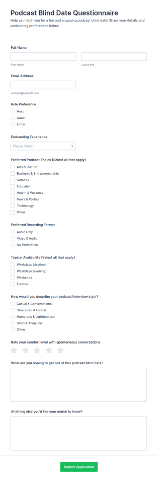 Podcast Blind Date Questionnaire Form Template