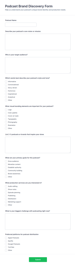 Podcast Brand Discovery Form Template