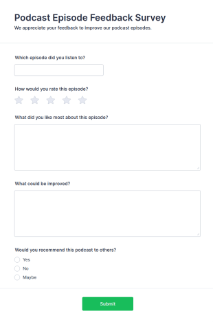 Podcast Episode Feedback Survey Form Template