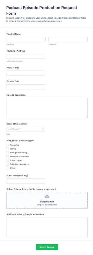 Podcast Episode Production Request Form Template