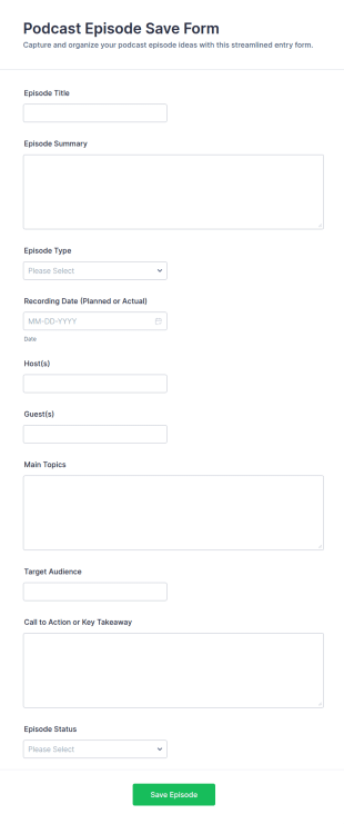 Podcast Episode Save Form Template