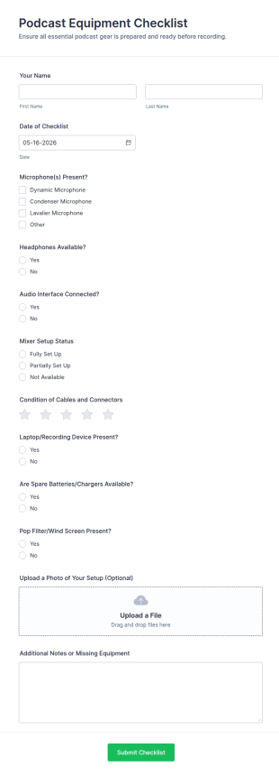 Podcast Equipment Checklist Form Template