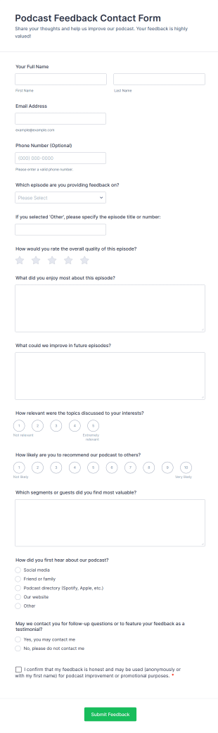 Podcast Feedback Contact Form Template