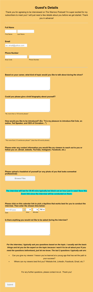 Podcast Form Copy Form Template