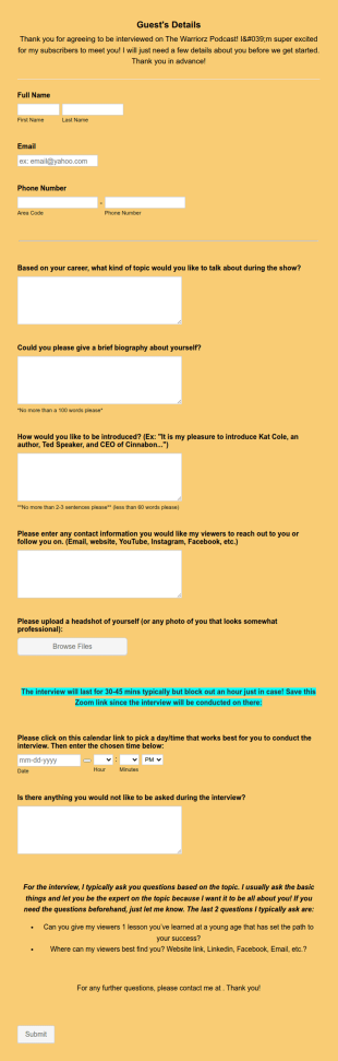 Podcast Form Copy
