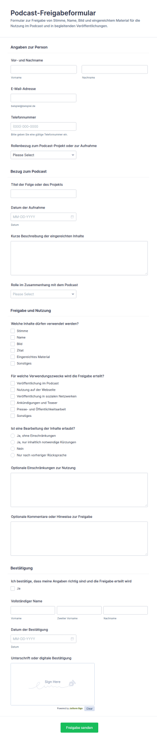 Podcast Freigabeformular
