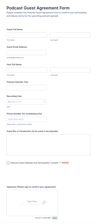 Podcast Guest Agreement Form Template