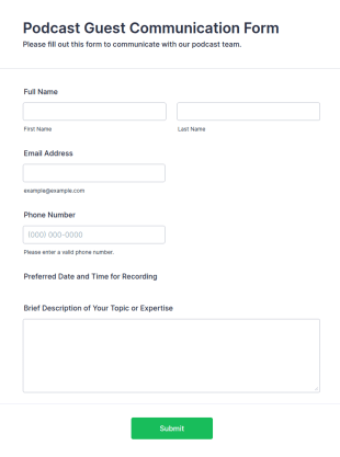 Podcast Guest Communication Form Template