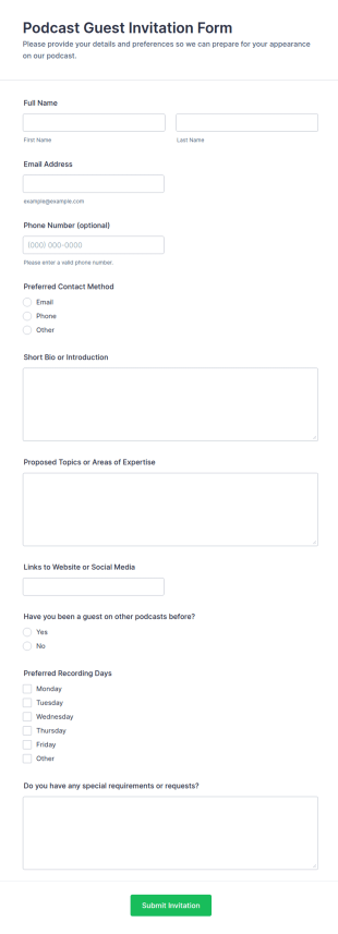 Podcast Guest Invitation Form Template