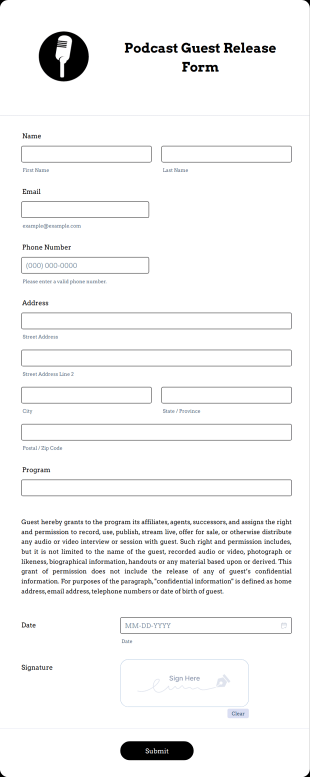 Podcast Guest Release Form Template