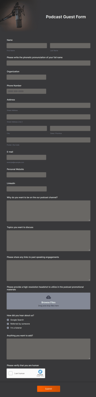 Podcast Guest Form Template