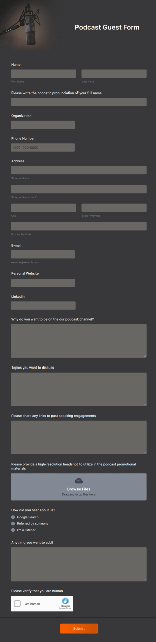 Podcast Guest Form Template