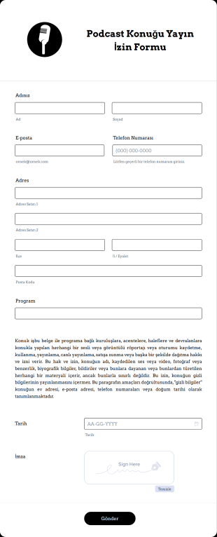 Podcast Konuğu Yayın İzin Form Template