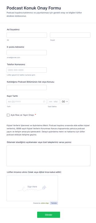 Podcast Konuk Onay Form Template